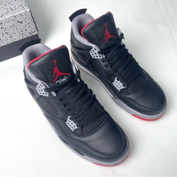 Brand New Retro 4 ‘Rred Reimagined’ Men’s Black and Red Sneakers - Picture 2 of 6